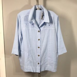 NEW ALIA Clear Blue and White Plate Top Size 16